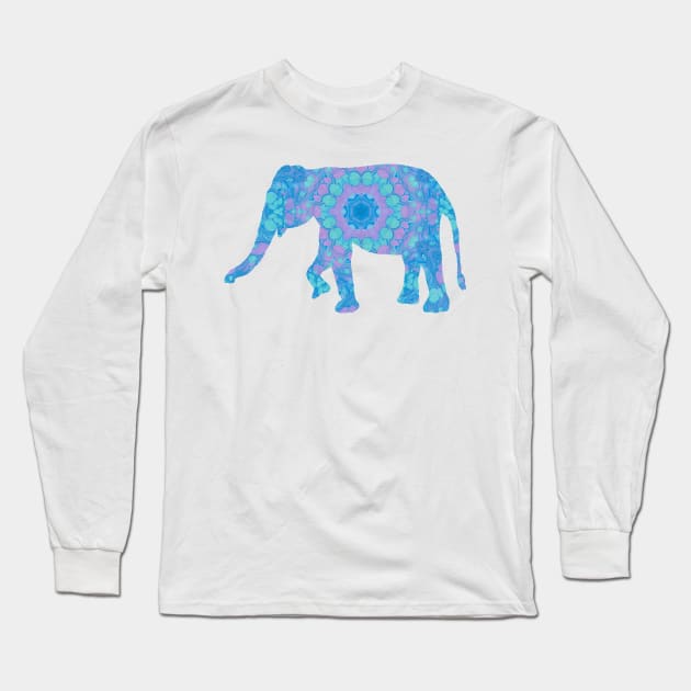 Mandala Painted Elephant Pink Teal and Blue Long Sleeve T-Shirt by MarbleCloud
